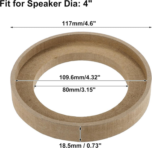 uxcell 4 Pcs Universal 4 Inch Speaker Subwoofer Mounting Spacer Rings, Solid Wood Beige