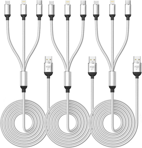 Multi Charging Cable by Aioneus - (3Pack 4FT) Multi USB Charger Cable 3 in 1 Universal Nylon Multiple Charging Cord