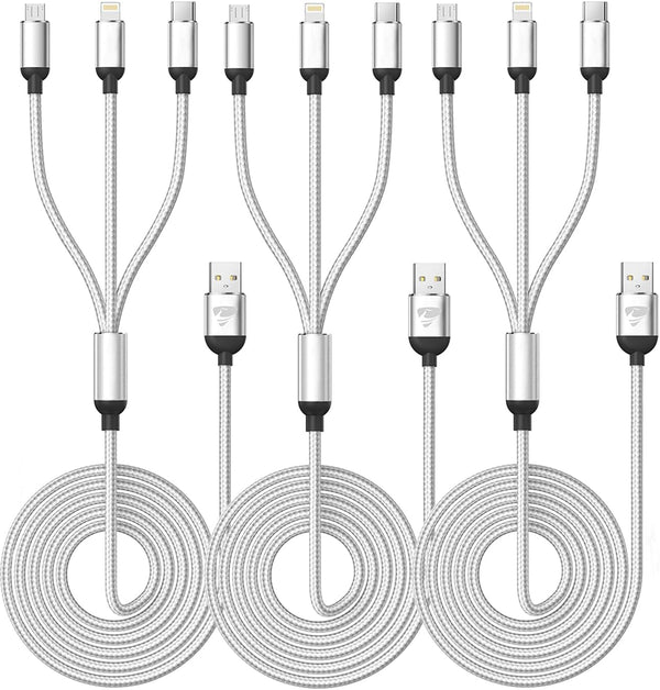 Multi Charging Cable by Aioneus - (3Pack 4FT) Multi USB Charger Cable 3 in 1 Universal Nylon Multiple Charging Cord