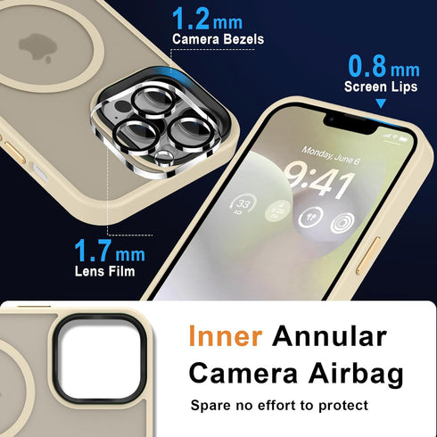 MOCCA Slim Magnetic Case for iPhone 12 Pro Max, Shockproof with Glass Screen & Camera Lens Protectors, Light Gold