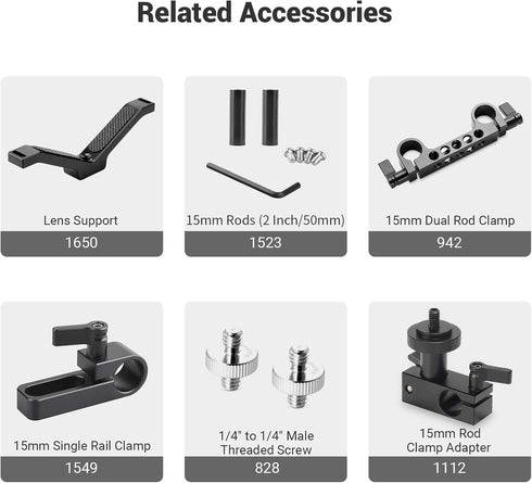 SMALLRIG Standard 15mm Micro Rod, 1.5 Inches Long with 1/4" Male Female Thread for Clamp Mount