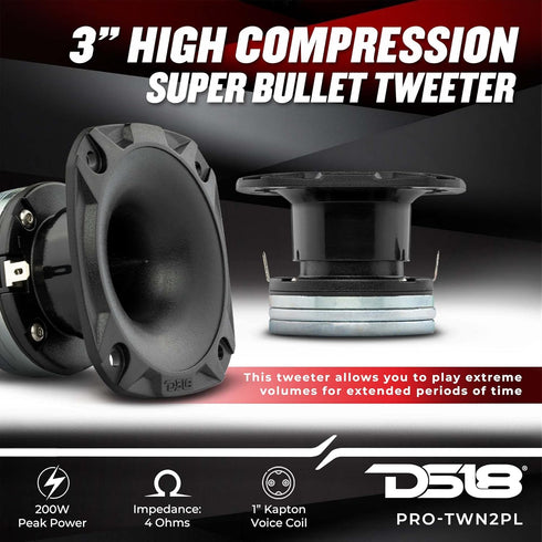 DS18 PRO-TWN2PL 3" High Compression Bullet Tweeter, 1" Polyester Voice Coil, Neodymium Magnet, Best in Pro Audio (1