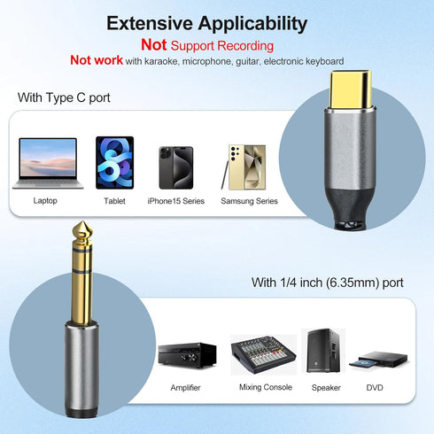 USB C to 1/4 inch Audio Cable - 6.6FT Type C to 6.35mm TRS Stereo Cable for Amplifier, Speaker, Mixing Console