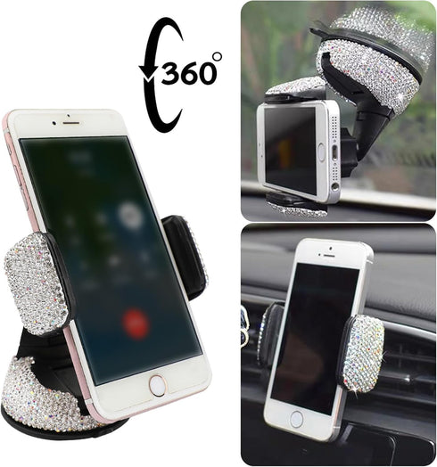 Pack-1 Bling Car Phone Holder, 360 Degrees Adjustable Shiny Car Phone Mount, Universal Crystal Rhinestone Stand