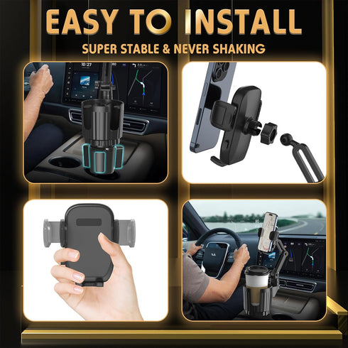 2 1 360Rotation Phone Holders for Your Car, in Universal Cup Holder Expander Adjustable Base with Phone Mount, Long Arm