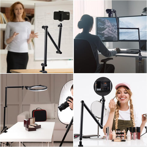 TARION Adjustable Camera Desk Mount Stand, Articulating Arm for DSLR Photography, Heavy Duty Tabletop Mount