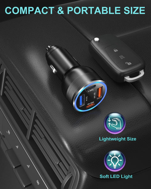 USB C Car Charger 65W, OKRAY 3-Pack 4-Port Fast Charging QC/PD/PPS Type C Car Phone Charger, Compatible for iPhone 15