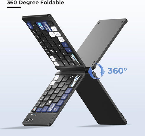 XVX WK60 Mini Folding Keyboard, Portable Bluetooth Pocket-Sized Wireless Travel Keyboard for iPad, iPhone, Tablet,