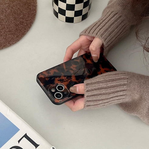 Tortoise Shell Retro Phone Case for iPhone 14 Pro, Chic Amber Brown Leopard Stylish Classic Soft Slim Cover