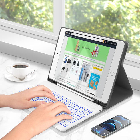 XIWMIX Ultra-Slim Wireless Bluetooth Keyboard, 7 Colors Backlit Universal Rechargeable, Compatible with iPad Pro/Air,