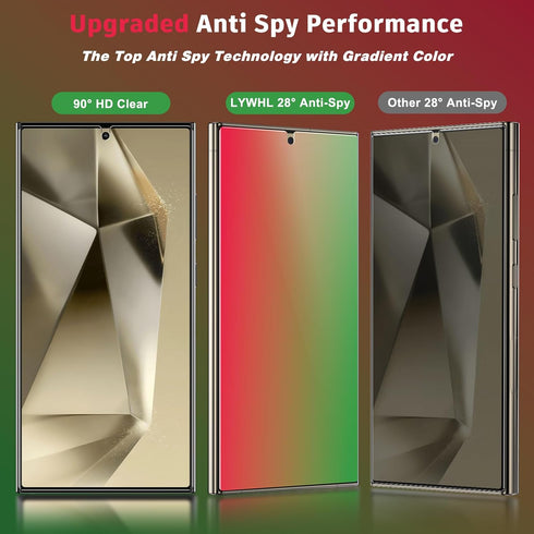 Samsung Galaxy S24 Ultra Privacy Screen Protector by LYWHL - 2 Pack, Anti Blue Light, Fingerprint Unlock, Easy Install.