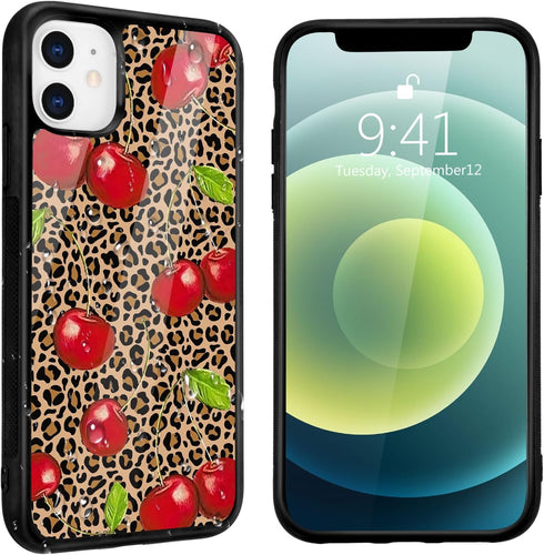 Leopard & Cherry Phone Case for iPhone 11, Shockproof TPU Bumper Hard Back Cover with Pretty Design
