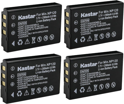 Kastar 4-Pack Rechargeable Battery Replacement for Minolta NP-120 NP120, Compatible with Minolta MN35Z Camera
