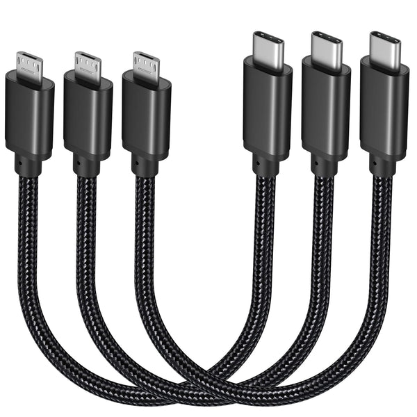 Pofesun USB C to Micro USB Cable 1FT, 3Pack Braided Fast Charging Cord Compatible with Samsung Galaxy S8, S9, Pixel
