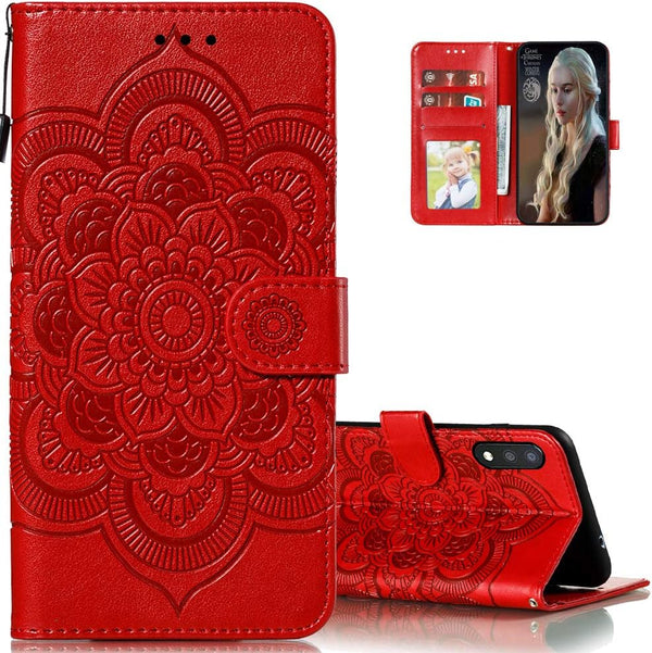 Premium Flip Wallet Phone Case for Samsung Galaxy A01, PU Leather Mandala Embossed Shockproof Cover with Kickstand