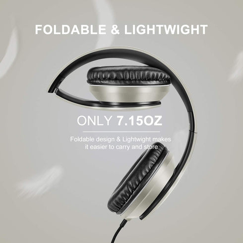 LORELEI X6 Over-Ear Headphones, Lightweight Foldable & Portable Stereo Bass with Microphone, 1.45M No-Tangle Wired