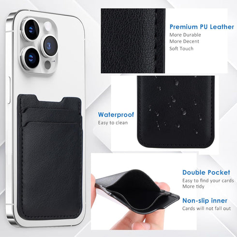 Phone Wallet Stick on, 2Pack Phone Card Holder for Back of Phone Case, Leather Credit Card Holder for iPhone, Android