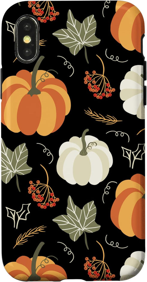 iPhone X/XS Case - Autumn Falling Leaves and Pumpkin Spice Harvest, Happy Fall Design