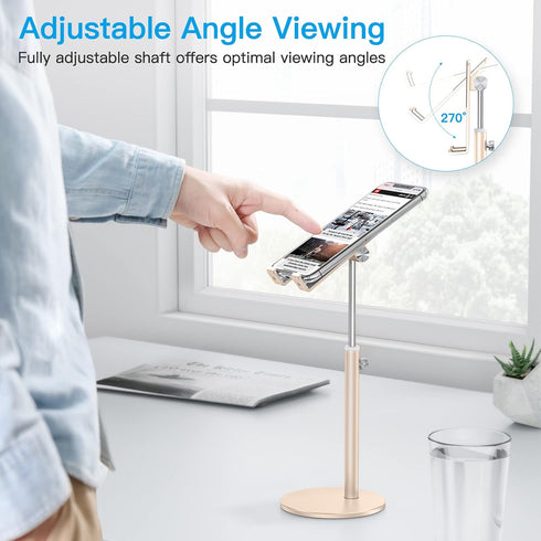 OMOTON Cell Phone Stand, Angle Height Adjustable Phone Stand, Aluminum Desktop Phone Holder Dock Stand for Desk, Compatible with iPhone 13/Mini/Pro/Max, All Smartphones and Tablets(4-11''),Gold