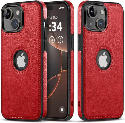 Design Compatible with iPhone 13 Mini Case, Luxury Leather Business Vintage Slim Soft Grip Protective Cover, Red