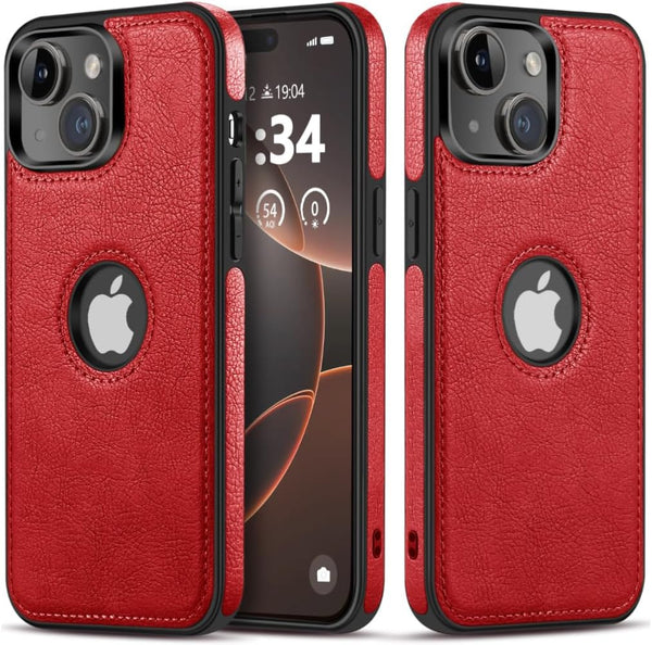 Design Compatible with iPhone 13 Mini Case, Luxury Leather Business Vintage Slim Soft Grip Protective Cover, Red