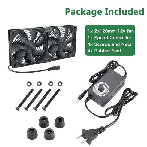 2 120mm 240mm 110V 240V x Computer Fan with AC Plug, - AC Powered Fan with Variable Speed Controller for Receiver