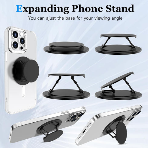 Compatible with MagSafe Phone Grip Socket, Magnetic Expanding Stand for iPhone Finger Holder - Black
