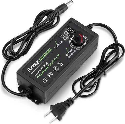 Facmogu 3V-12V 5A 60W Adjustable Power Supply with LED Display, Universal AC/DC Adapter, 100V-240V AC to DC 3-12V