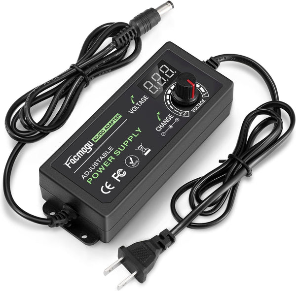 Facmogu 3V-12V 5A 60W Adjustable Power Supply with LED Display, Universal AC/DC Adapter, 100V-240V AC to DC 3-12V
