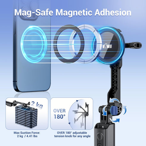 KIWIFOTOS 17 16 15 14 Mini Magnetic Tripod for iPhone MagSafe Selfie Stick with Wireless Remote for iPhone Travel