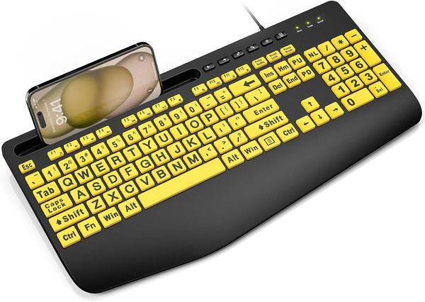 SABLUTE Large Print Keyboard Wired Computer Keyboards with Wrist Rest, Big Letters Easy to Read for Windows