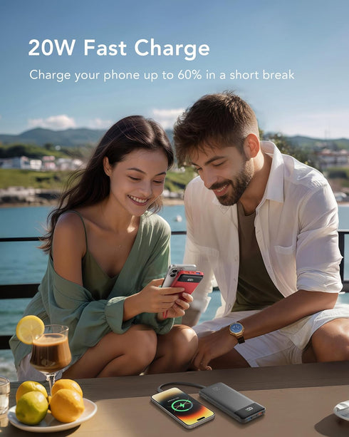 Charmast 20000mAh Portable Charger with Built-in Cables, 20W Fast Charging Battery Pack for iPhone, Tablets & More