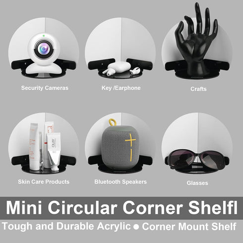 Homakover 2 Pack Acrylic Mini Circular Corner Shelf Mount for Security Cameras, Baby Monitors, Plants & More, Universal