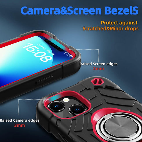 KCJ for iPhone 13 Mini/12 Mini Case 5.4 Inch with Ring Holder, 2 Pack Screen Protector + Camera Lens Protector