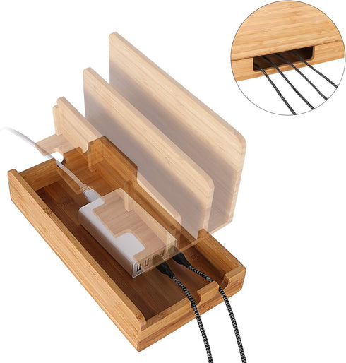 Bamboo Wood Multi-Device Desktop Charging Dock Station, Compatible with iPhone Xs MAX, iPad Mini, Samsung Tablets
