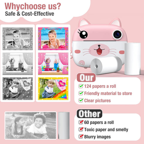 Kids Instant Camera Refill Print Paper, 5 Rolls HD Thermal Print Paper Set for Portable Instant Print Camera