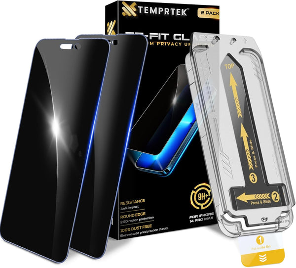 TEMPRTEK+ 2 Pack Privacy Screen for iPhone 14 Pro Max 6.7", 10X Military True 28° Anti Spy, Case Friendly Tempered