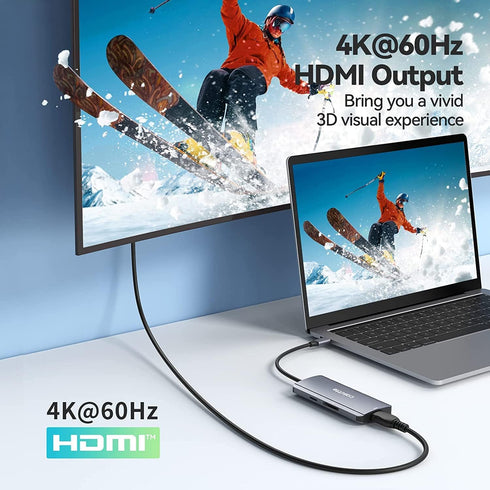 USB C Hub, Cakitte 7 in 1 USB C to 4K@60HZ HDMI Multiport Adapter, 3 USB 3.0 Ports, SD/TF Card Reader, 100W PD