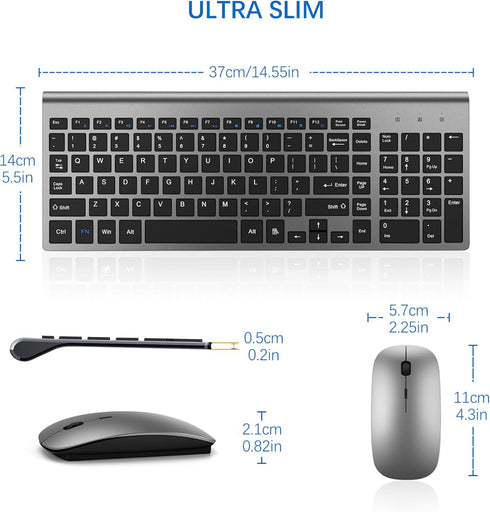 TopMate Wireless Keyboard and Mouse Combo, Ultra Slim 2.4G Silent USB Mouse and Scissor Switch Keyboard Set, Gray Black