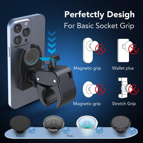 Bike Phone Holder Socket Mount for Treadmill Handlebar, Motorcycles, Scooters, Compatible with Phones 3.7" to 7"