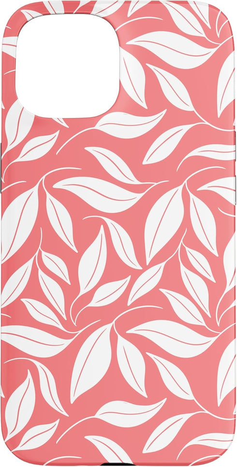 PrintablePretty Salmon Pink Botanical Leaves Pattern Elegant Minimal Floral Case for iPhone 15