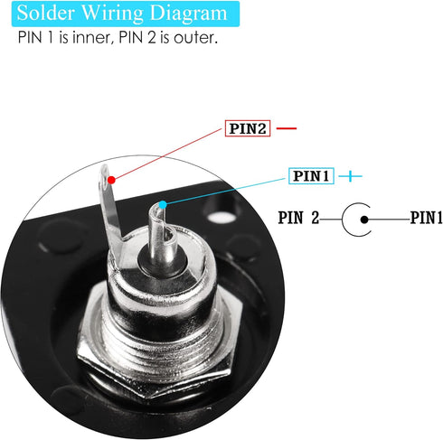 QIANRENON DC 5.5mm x 2.5mm Panel Mount Jack Adapter - 2-Pin High Current Solder Wire Connector