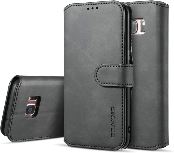 UEEBAI PU Leather Case for Samsung Galaxy S7 Edge - Vintage Retro Wallet Flip Cover with Card Slots, Magnetic Closure,
