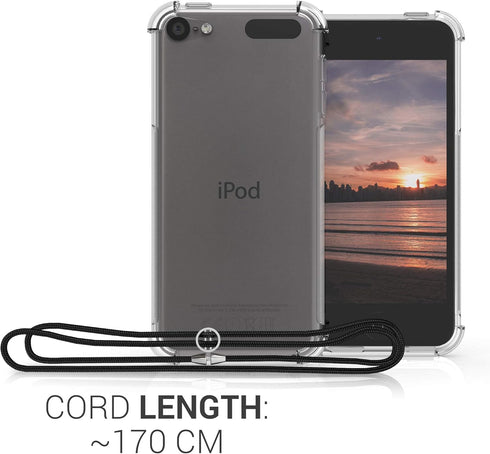 kwmobile Crossbody Case for Apple iPod Touch 6G / 7G, Transparent TPU Cover with Neck Strap - Transparent/Black
