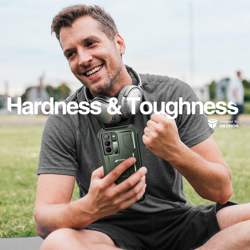Dexnor Case for Samsung Galaxy S21, Built-in Screen Protector and Kickstand, Heavy Duty Military Grade Shockproof Cover