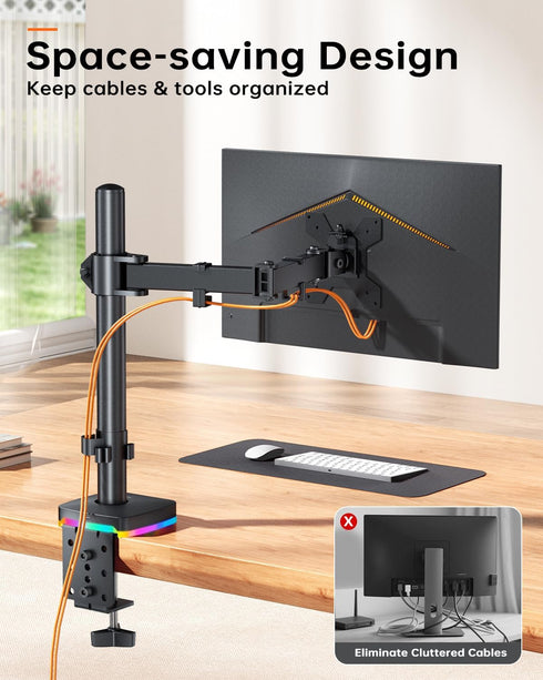 H&C(hcck&Cllassp) 3 13"-27" 17.6lbs, 75x75mm 100x100mm, RGB Single Monitor Stand, Monitor Arm with USB Ports, Charging