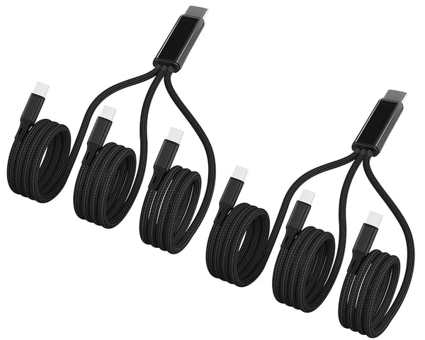 Multi USB C Cable 4FT 2 Pack, 3 in 1 Multiple Type C Charging, 3A Splitter USB-C Charger, Nylon Cord, USB C to 3 USB C