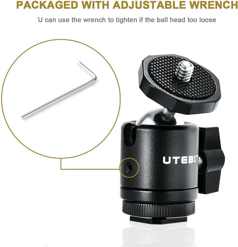 UTEBIT 2 Pack Mini Ball Head with 1/4" Hot Shoe Mount Adapter, 360° Swivel for DSLR Camera