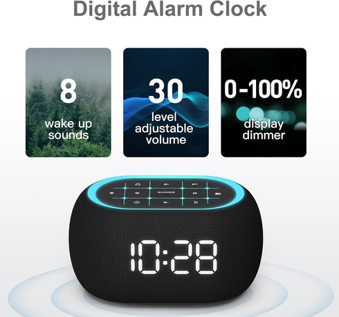 0-100% Dimmer,7 8 Sounds,16-Level ANJANK Alarm Clock FM Radio with Bluetooth Speaker, Hi-Fi Stereo Sound, Clolors Night