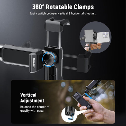 NEEWER Bluetooth Side Handle Shutter Release, 360° Rotatable Phone Clamp & SSD Holder, Rechargeable Battery for iPhone